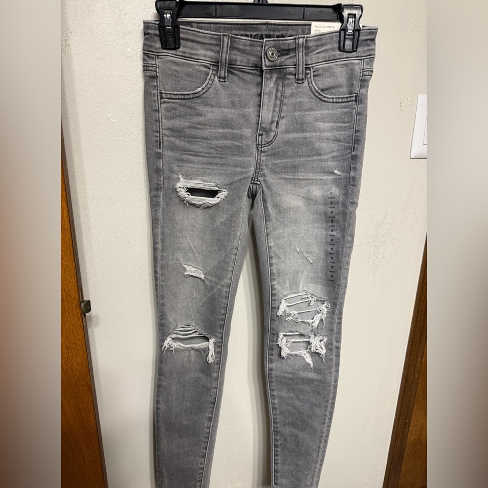 American Eagle Outfitters Gray Skinny Distressed Jeans